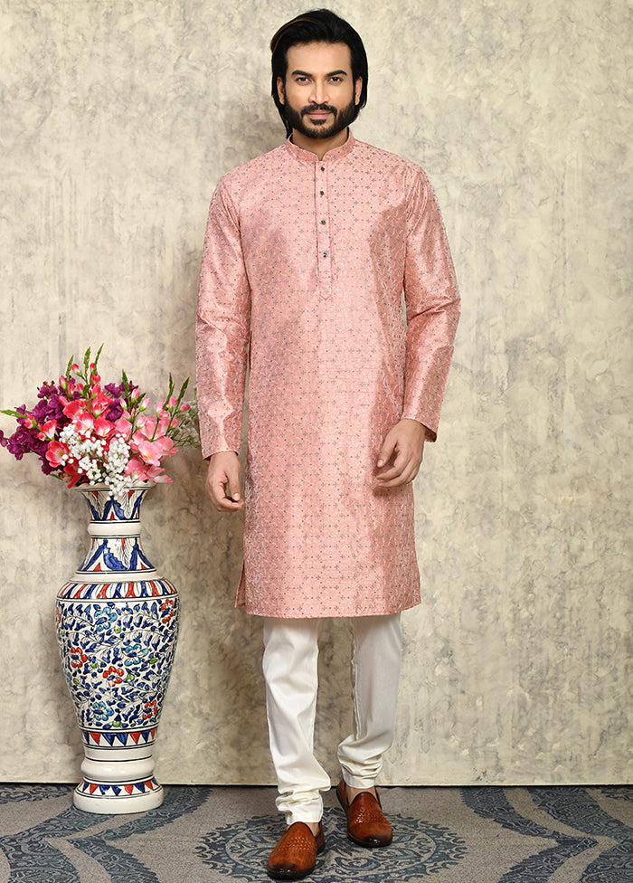 2 Pc Rust Silk Kurta Pajama Set