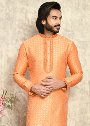 2 Pc Rust Silk Kurta Pajama Set