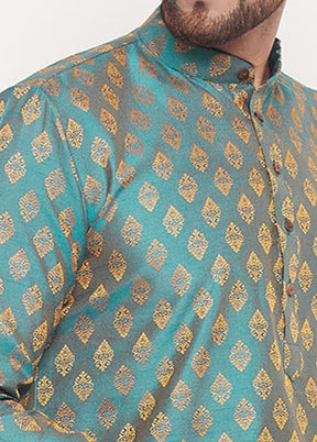 Turquoise Readymade Silk Kurta - Indian Silk House Agencies