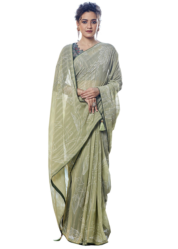 Light Green Georgette Saree With Blouse Piece - Indian Silk House Agencies
