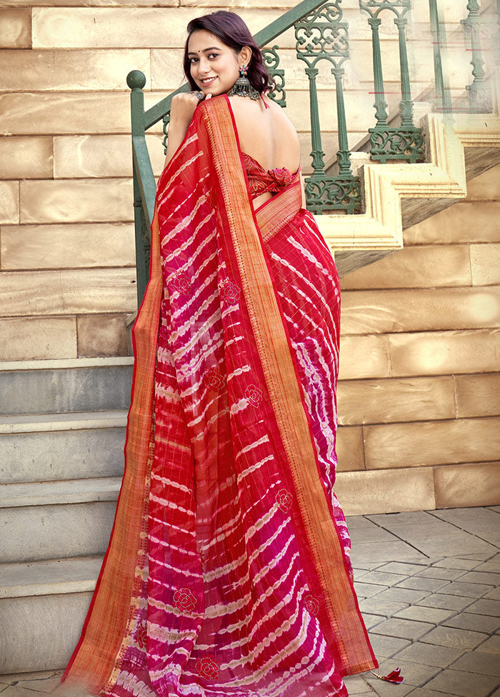 Red Organza Embroidered Saree With Blouse Piece - Indian Silk House Agencies