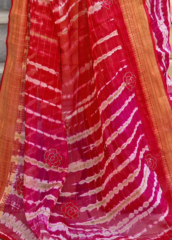 Red Organza Embroidered Saree With Blouse Piece - Indian Silk House Agencies