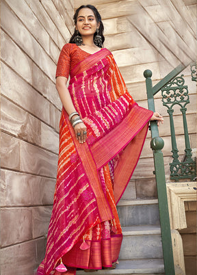 Pink Organza Embroidered Saree With Blouse Piece - Indian Silk House Agencies