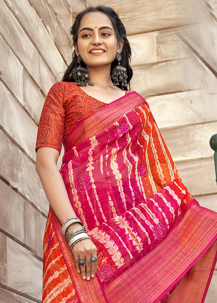 Pink Organza Embroidered Saree With Blouse Piece - Indian Silk House Agencies