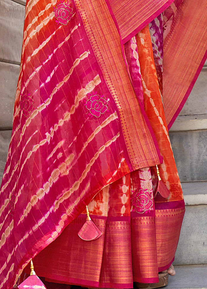 Pink Organza Embroidered Saree With Blouse Piece - Indian Silk House Agencies