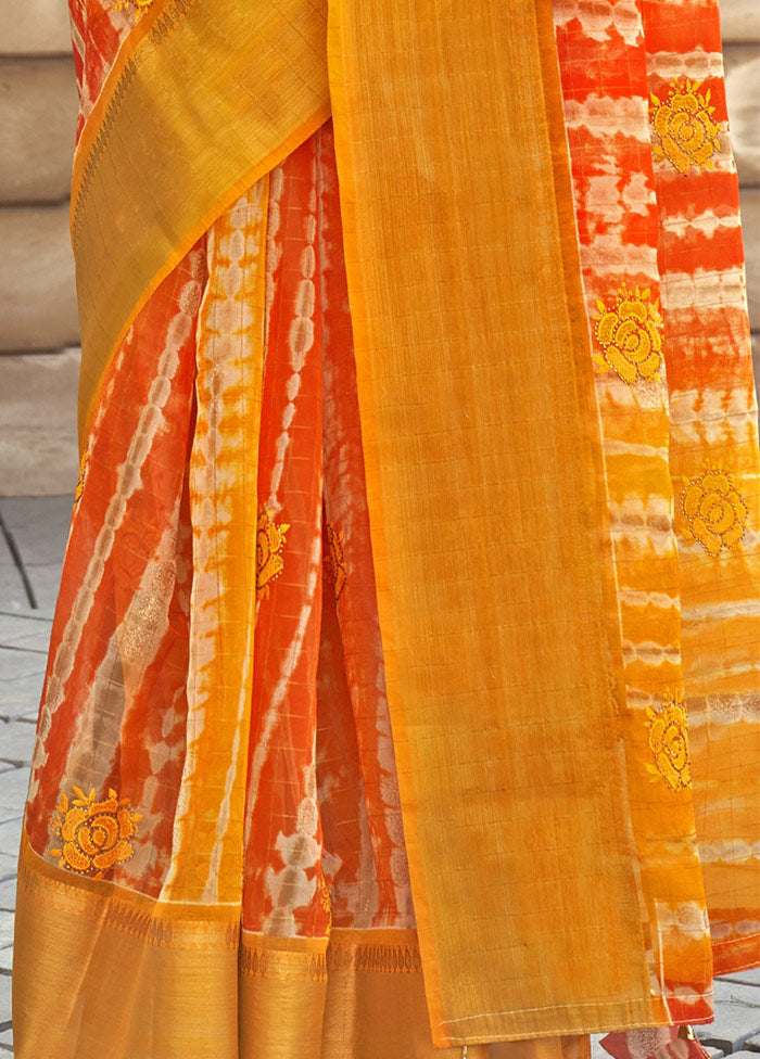 Yellow Organza Embroidered Saree With Blouse Piece - Indian Silk House Agencies