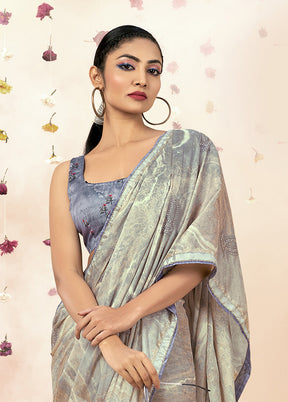 Silver Chiffon Saree With Blouse Piece - Indian Silk House Agencies