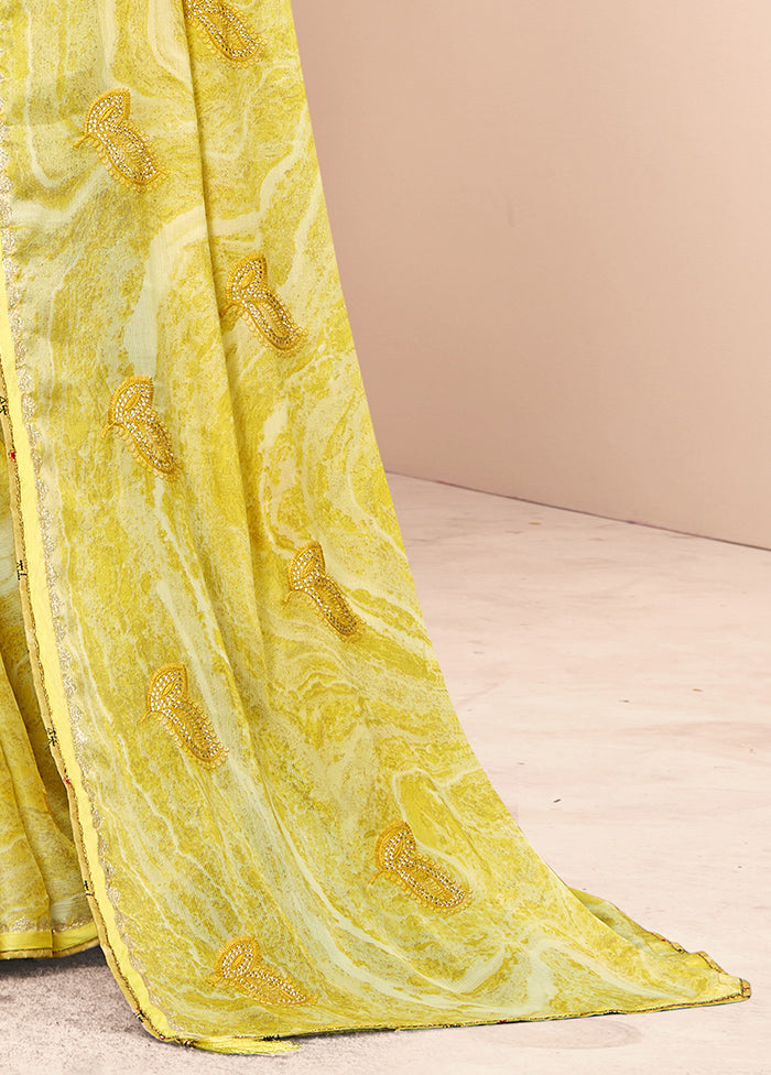 Yellow Chiffon Saree With Blouse Piece - Indian Silk House Agencies