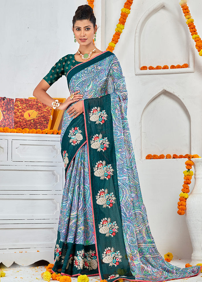 Multicolor Spun Silk Embroidered Saree With Blouse Piece - Indian Silk House Agencies