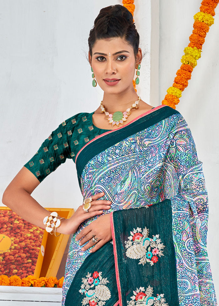 Multicolor Spun Silk Embroidered Saree With Blouse Piece - Indian Silk House Agencies