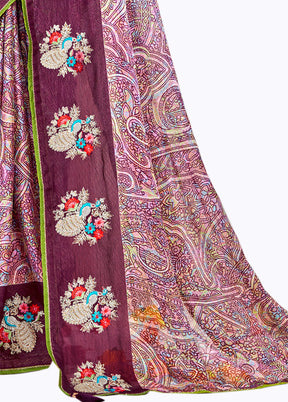 Pink Spun Silk Embroidered Saree With Blouse Piece - Indian Silk House Agencies