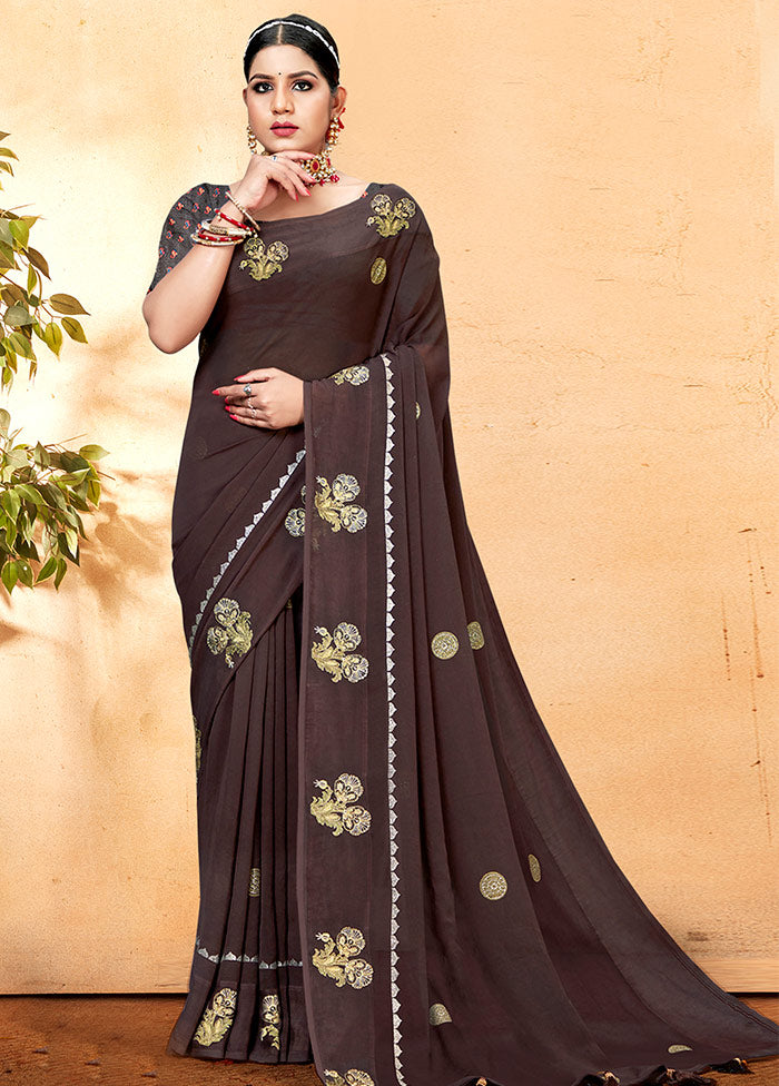 Brown Georgette Embellished Saree With Blouse Piece - Indian Silk House Agencies