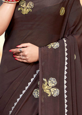 Brown Georgette Embellished Saree With Blouse Piece - Indian Silk House Agencies