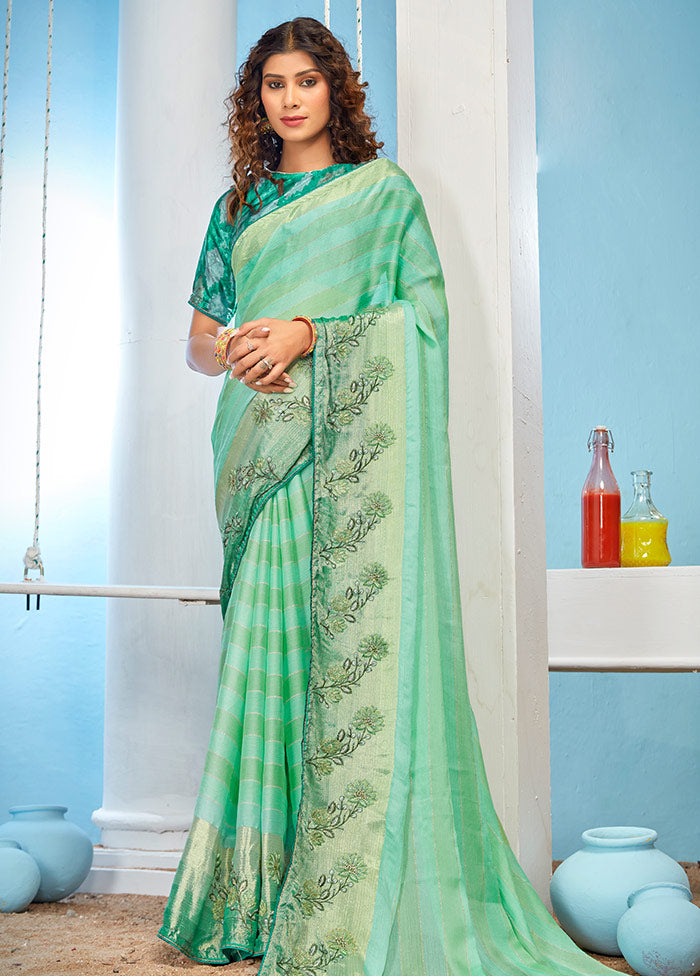 Sea Green Chiffon Silk Printed Saree With Blouse Piece - Indian Silk House Agencies