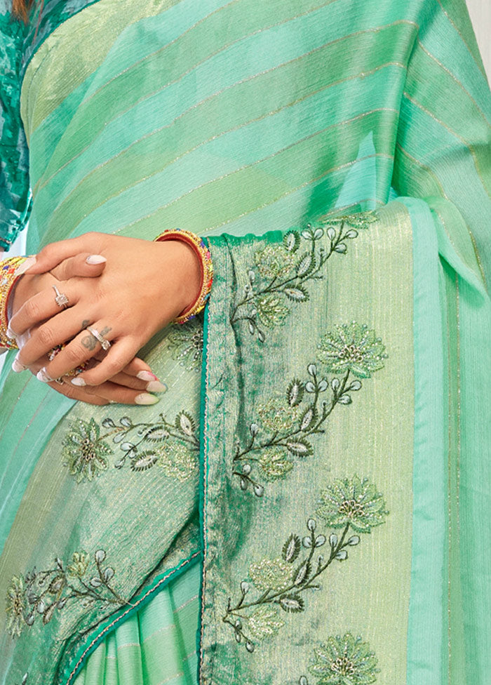 Sea Green Chiffon Silk Printed Saree With Blouse Piece - Indian Silk House Agencies