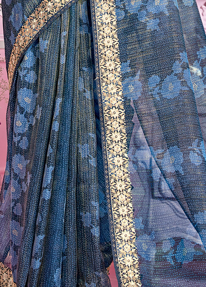 Indigo Organza Zari Woven Saree With Blouse Piece - Indian Silk House Agencies