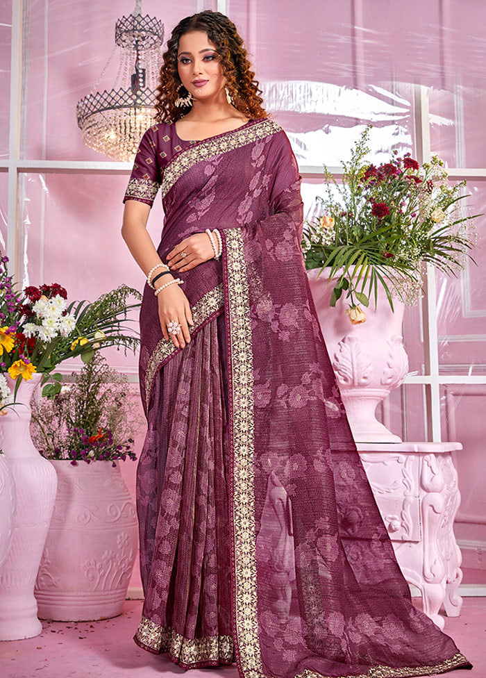 Wine Organza Zari Woven Saree With Blouse Piece - Indian Silk House Agencies