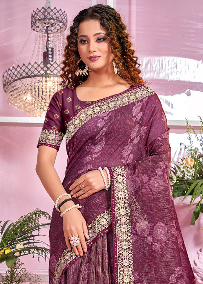 Wine Organza Zari Woven Saree With Blouse Piece - Indian Silk House Agencies