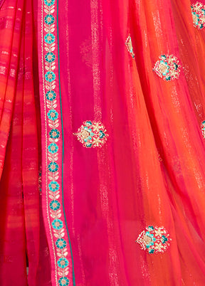 Pink Georgette Embroidered Saree With Blouse Piece - Indian Silk House Agencies