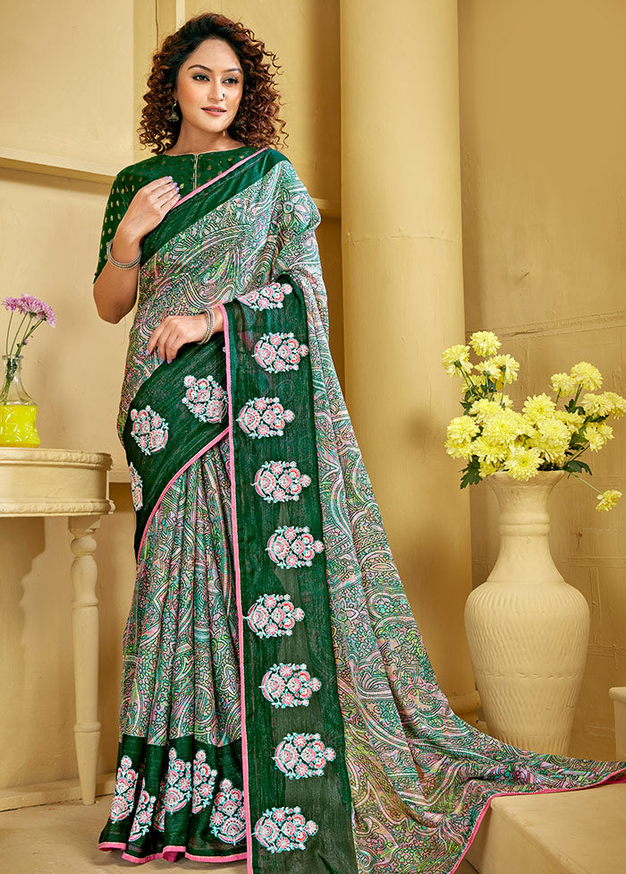 Multicolor Chiffon Silk Embroidered Saree With Blouse Piece - Indian Silk House Agencies