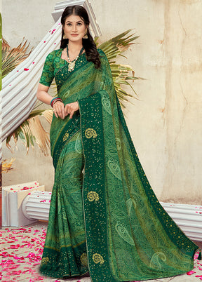 Green Georgette Foil Emblished Saree With Blouse Piece - Indian Silk House Agencies