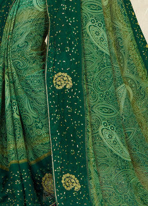 Green Georgette Foil Emblished Saree With Blouse Piece - Indian Silk House Agencies