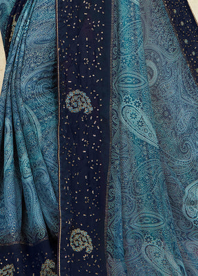 Blue Georgette Foil Emblished Saree With Blouse Piece - Indian Silk House Agencies