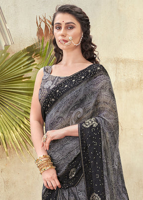 Grey Georgette Foil Emblished Saree With Blouse Piece - Indian Silk House Agencies