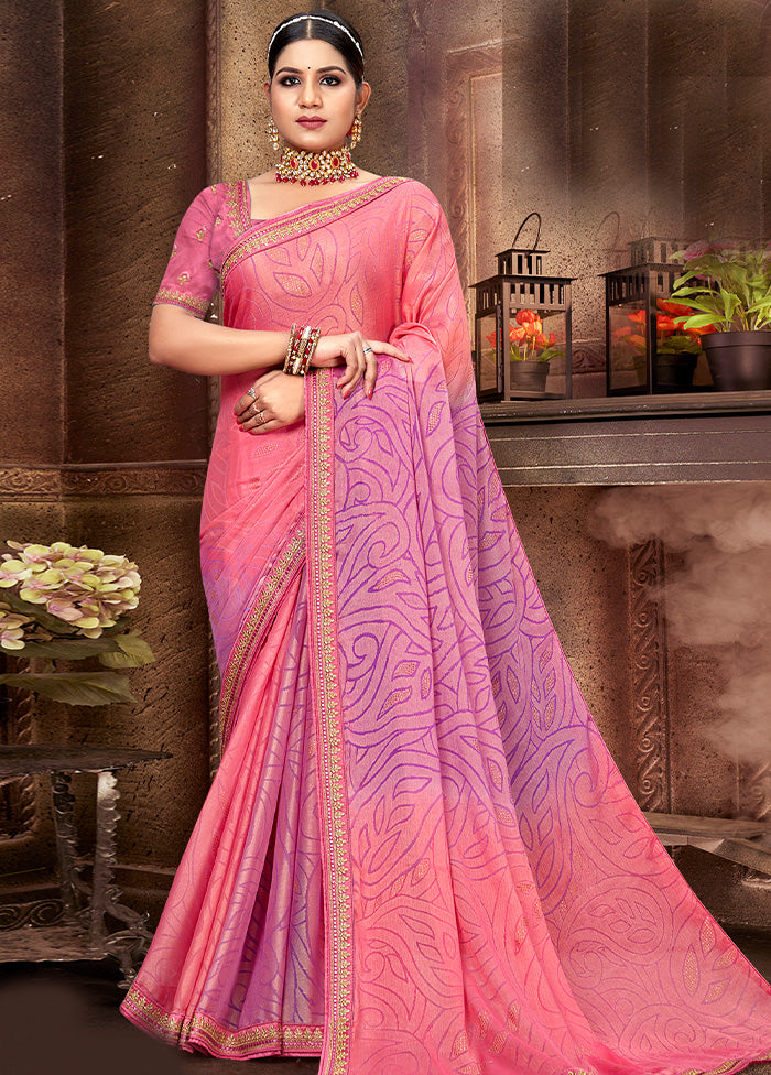 Pink Spun Silk Embelished Saree With Blouse Piece - Indian Silk House Agencies