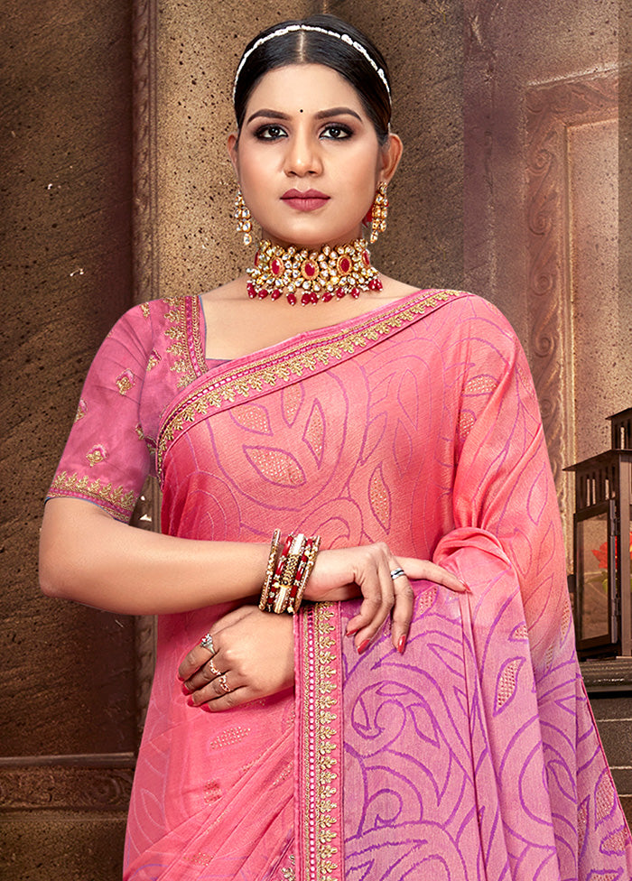 Pink Spun Silk Embelished Saree With Blouse Piece - Indian Silk House Agencies