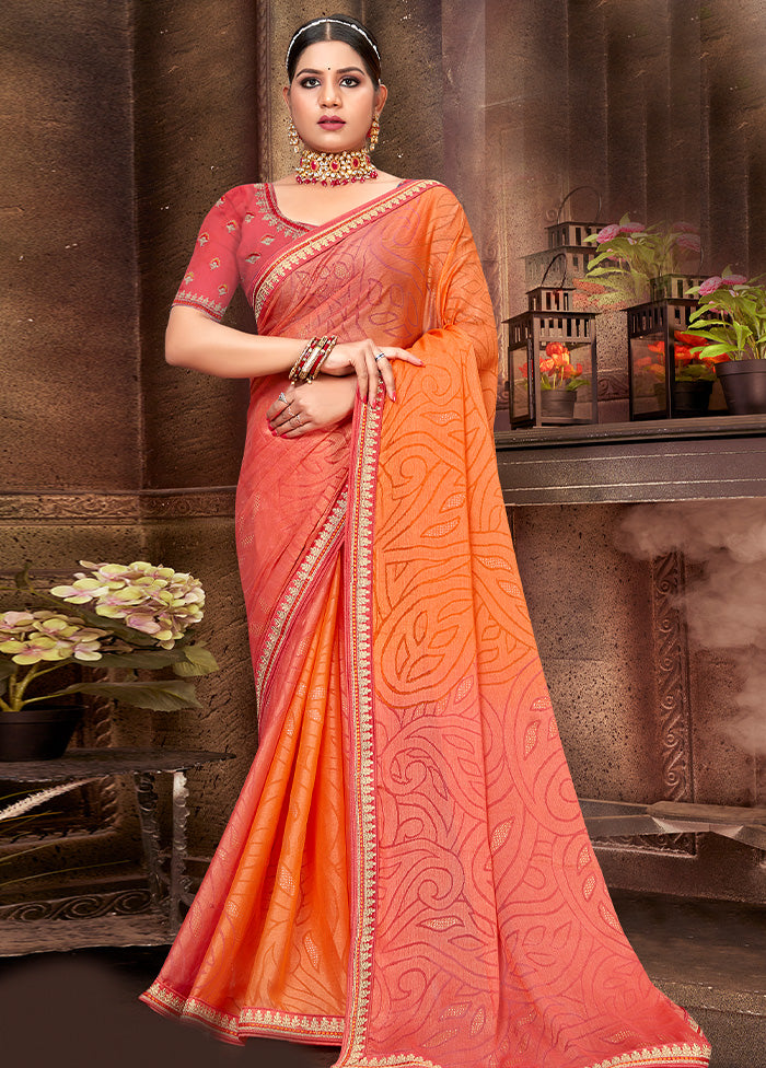 Orange Spun Silk Embelished Saree With Blouse Piece - Indian Silk House Agencies