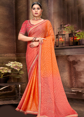 Orange Spun Silk Embelished Saree With Blouse Piece - Indian Silk House Agencies