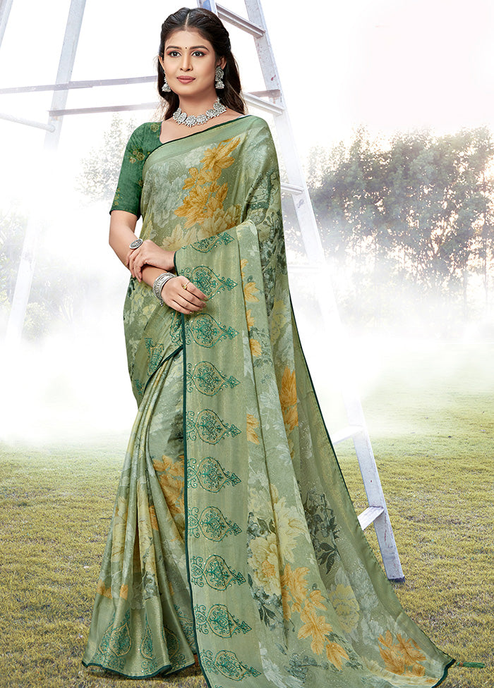 Green Chiffon Silk Embroidered Saree With Blouse Piece - Indian Silk House Agencies