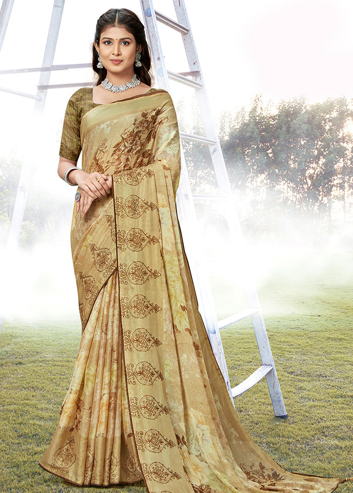 Brown Chiffon Silk Embroidered Saree With Blouse Piece - Indian Silk House Agencies