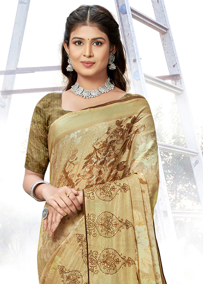 Brown Chiffon Silk Embroidered Saree With Blouse Piece - Indian Silk House Agencies
