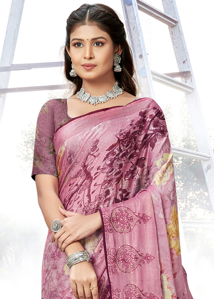 Purple Chiffon Silk Embroidered Saree With Blouse Piece - Indian Silk House Agencies