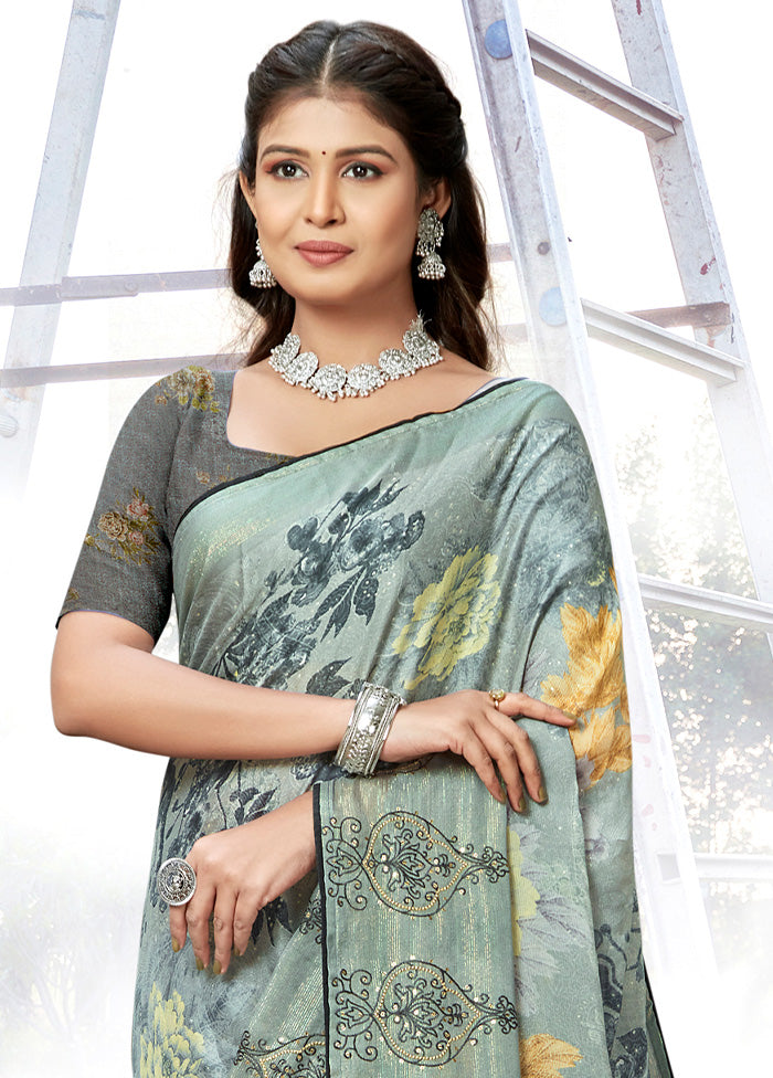 Grey Chiffon Silk Embroidered Saree With Blouse Piece - Indian Silk House Agencies