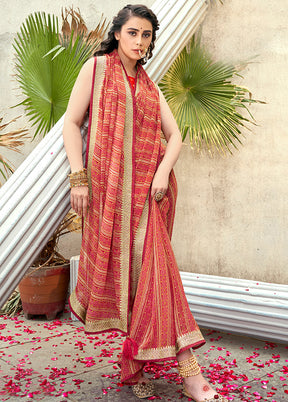 Red Georgette Foil Emblished Saree With Blouse Piece - Indian Silk House Agencies
