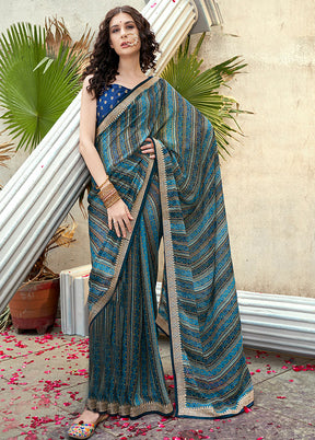 Blue Georgette Foil Emblished Saree With Blouse Piece - Indian Silk House Agencies