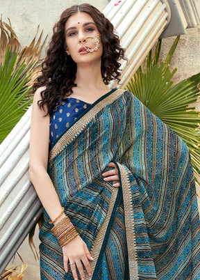 Blue Georgette Foil Emblished Saree With Blouse Piece - Indian Silk House Agencies