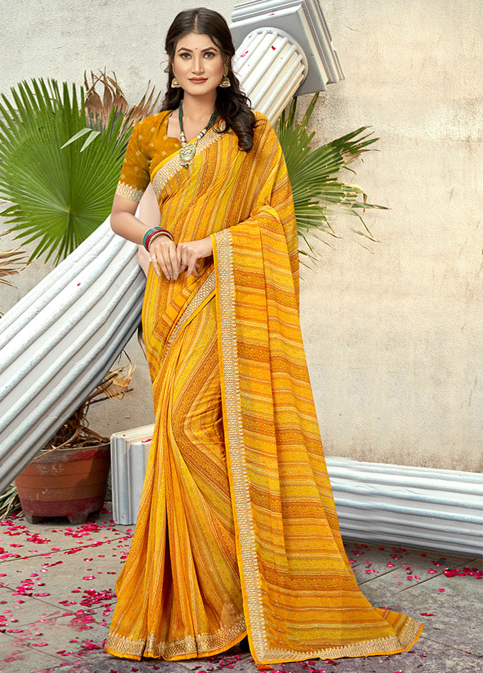 Yellow Georgette Foil Emblished Saree With Blouse Piece - Indian Silk House Agencies