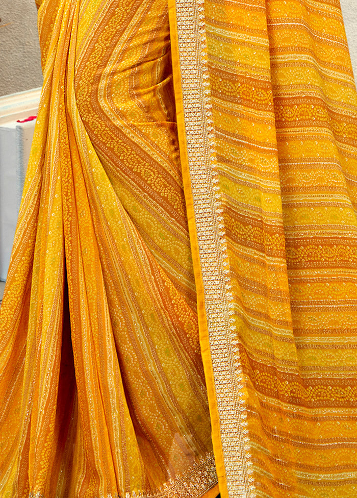 Yellow Georgette Foil Emblished Saree With Blouse Piece - Indian Silk House Agencies