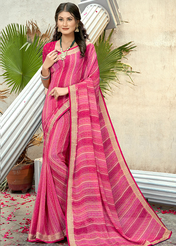 Pink Georgette Foil Emblished Saree With Blouse Piece - Indian Silk House Agencies