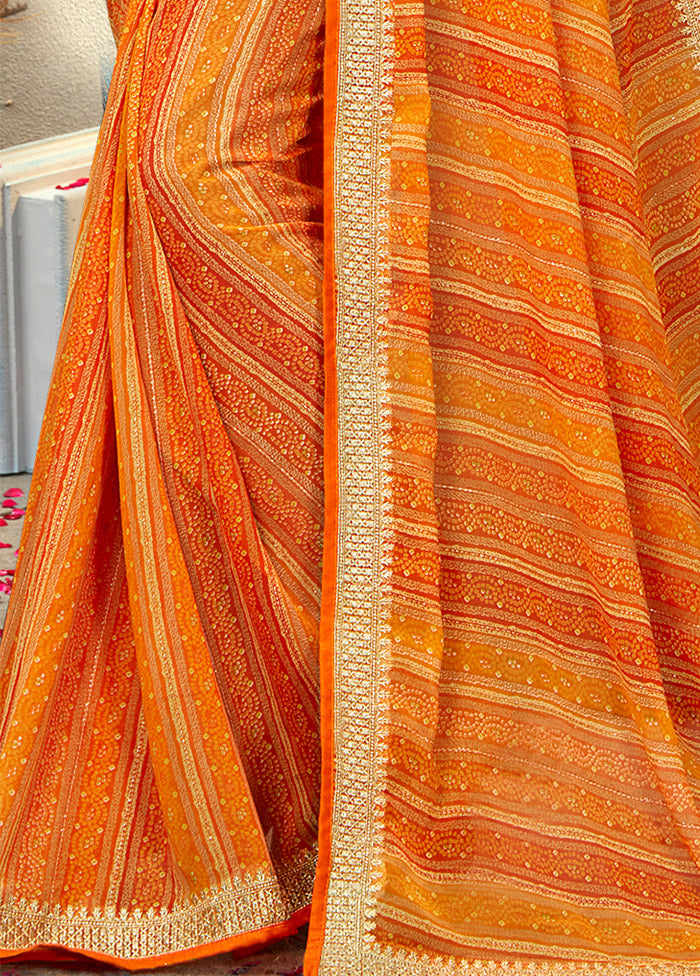 Orange Georgette Foil Emblished Saree With Blouse Piece - Indian Silk House Agencies