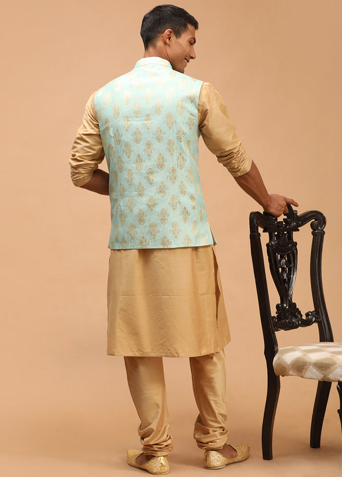 3 Pc Golden Viscose Kurta Pajama Jacket Set VDVAS15062273 - Indian Silk House Agencies