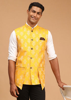 Yellow Silk Nehru Jacket VDVAS15062066 - Indian Silk House Agencies