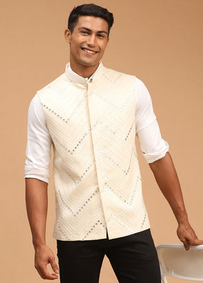 Cream Silk Nehru Jacket VDVAS15062065 - Indian Silk House Agencies