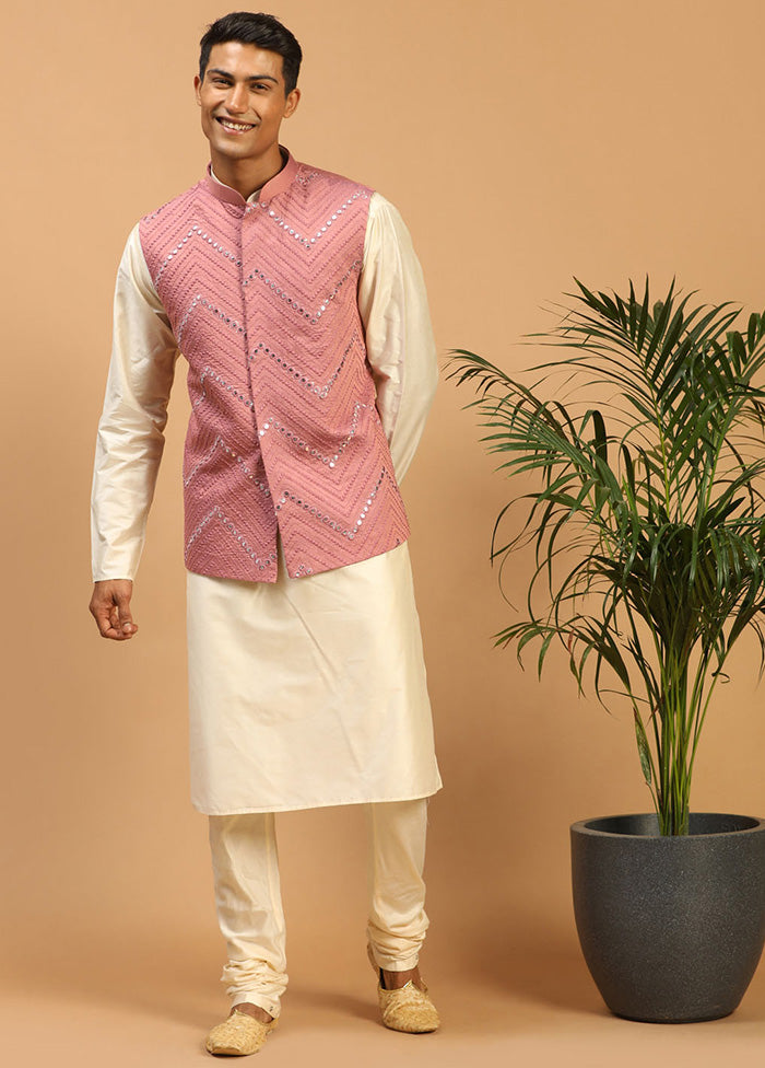 3 Pc Cream Viscose Kurta Pajama Jacket Set VDVAS15062269 - Indian Silk House Agencies