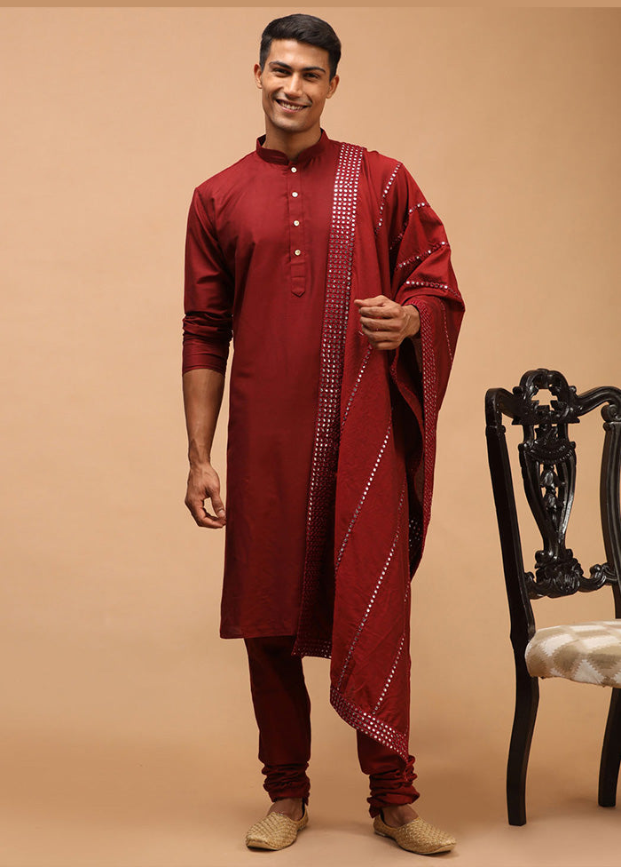 3 Pc Maroon Viscose Kurta Pajama Dupatta Set VDVAS15062081 - Indian Silk House Agencies