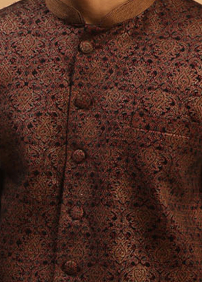 Brown Silk Sherwani Set - Indian Silk House Agencies